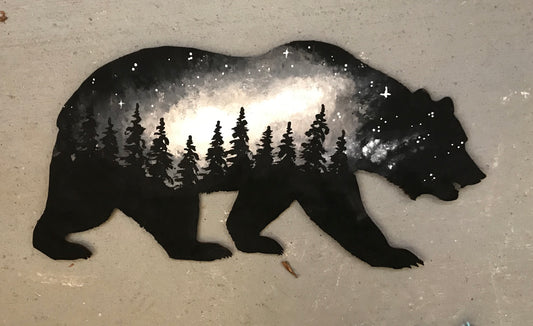 Bear galaxy black and white cutout painting