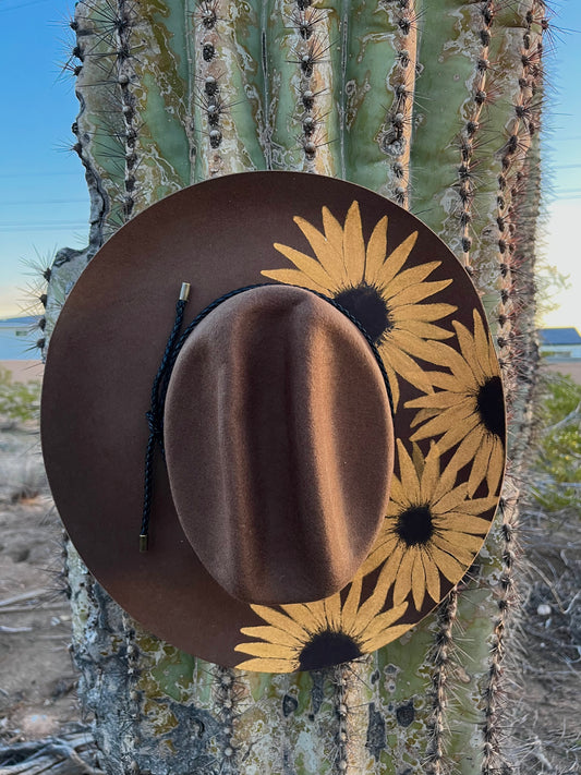 Western sunflower hat brown felt wide brim rancher hat