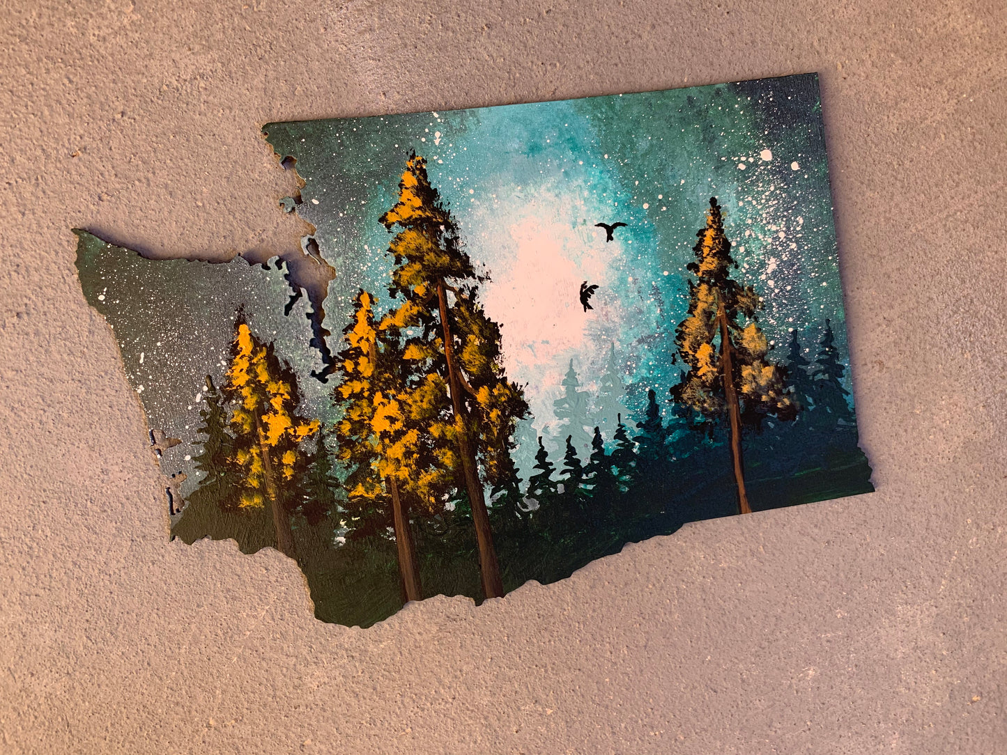 Washington evergreen state green tree wood cutout painting
