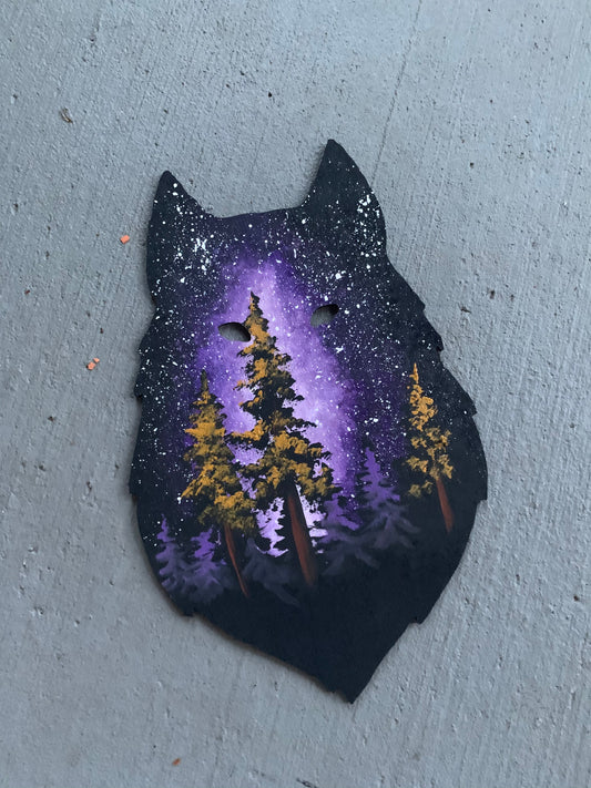 Wolf head purple wood cutout painting
