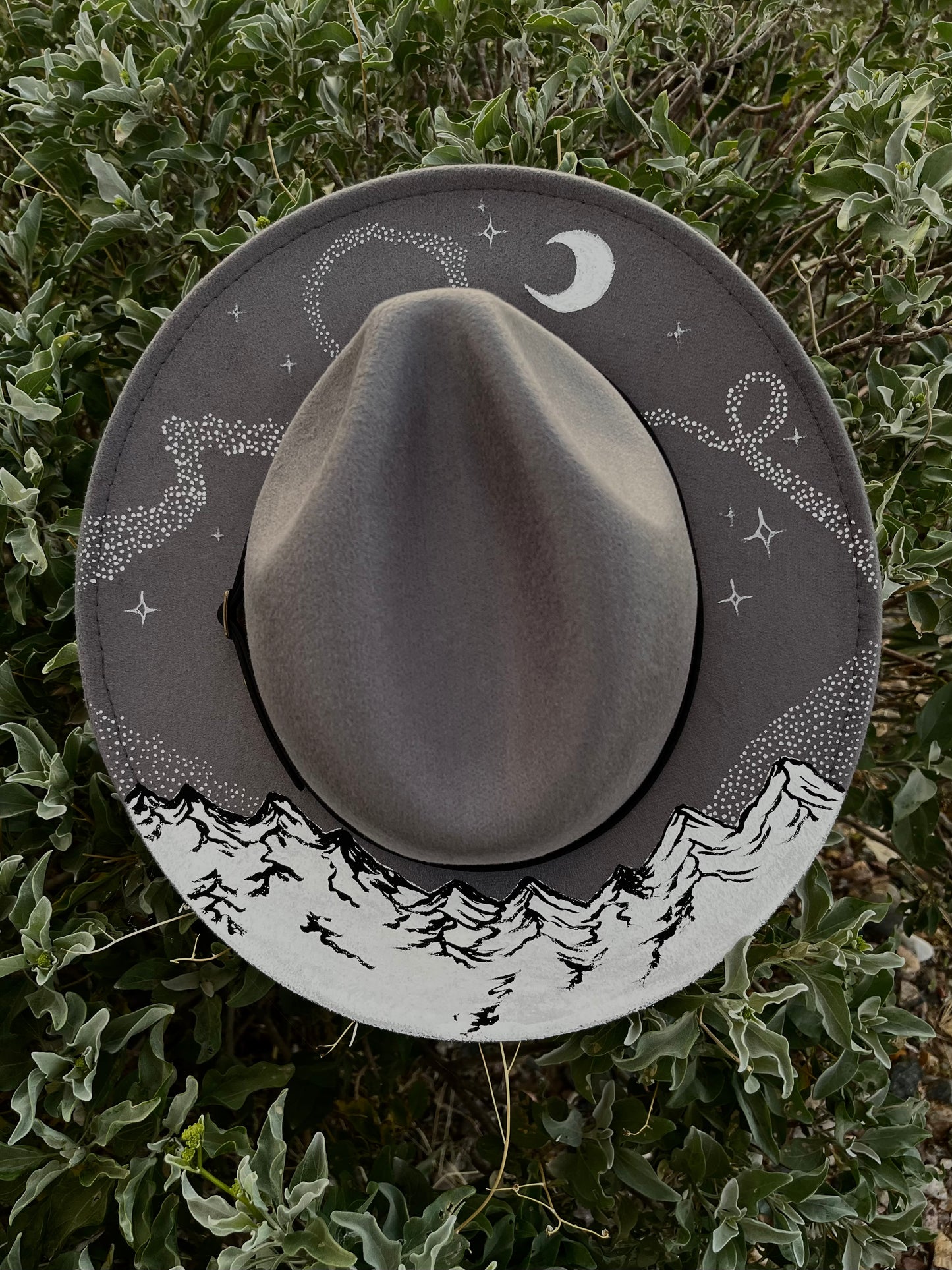Starry mountains grey felt wide brim fedora Panama hat
