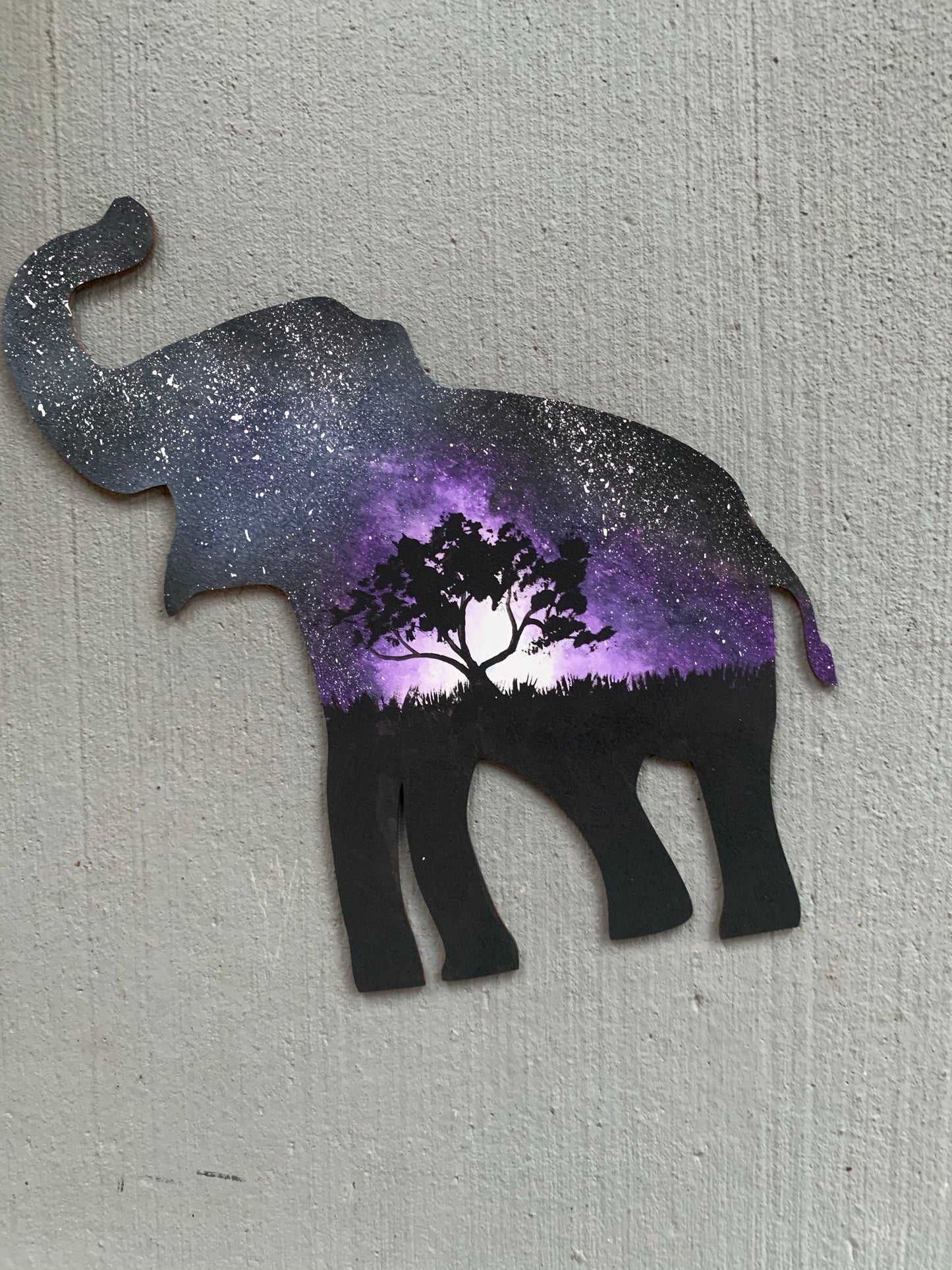 Elephant purple wood cutout painting