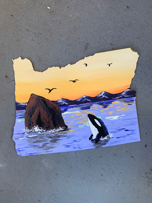 Oregon coast  orca cannon beach haystack rock wood cutout painting