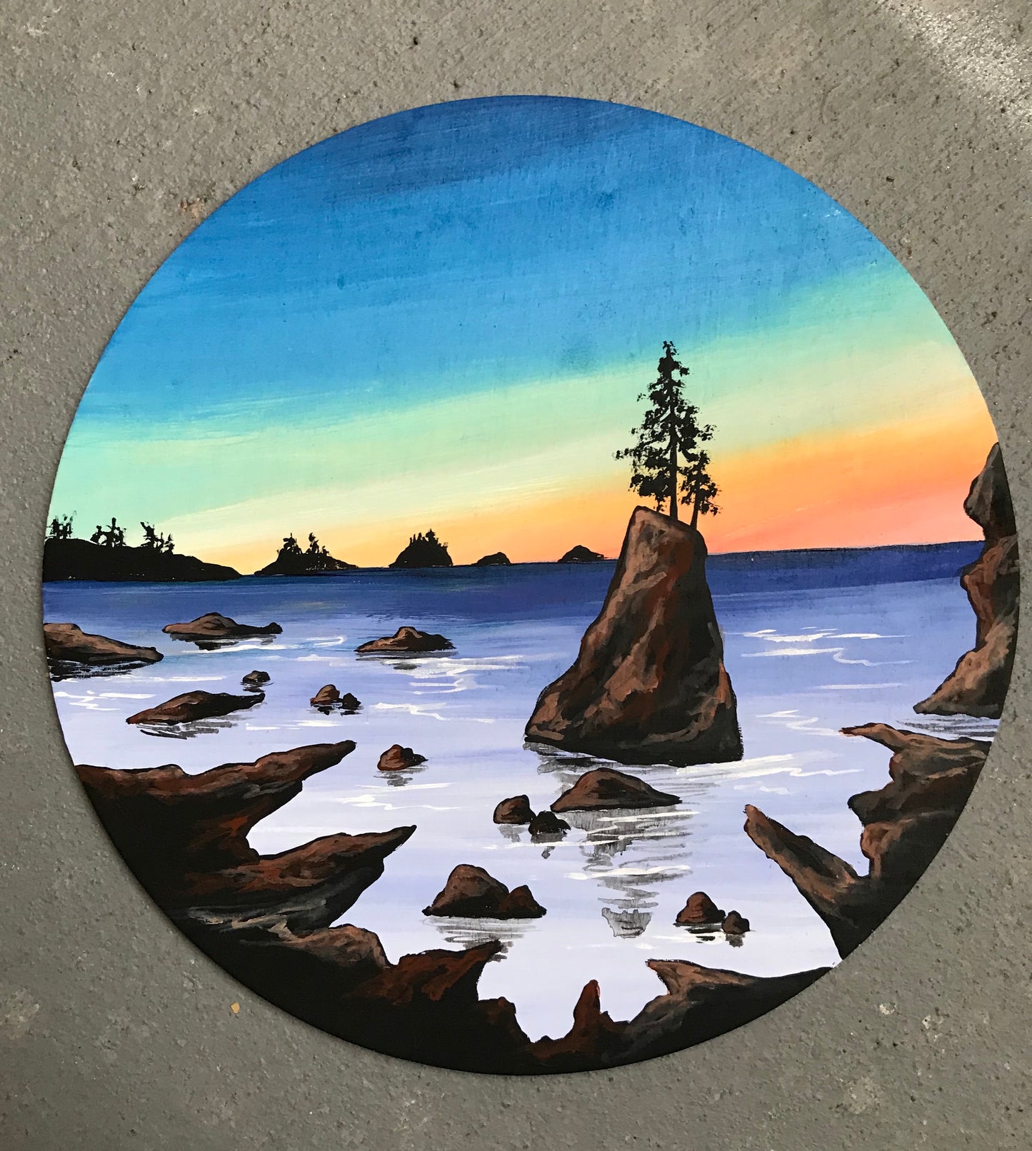Shi shi beach sunrise wood cutout painting
