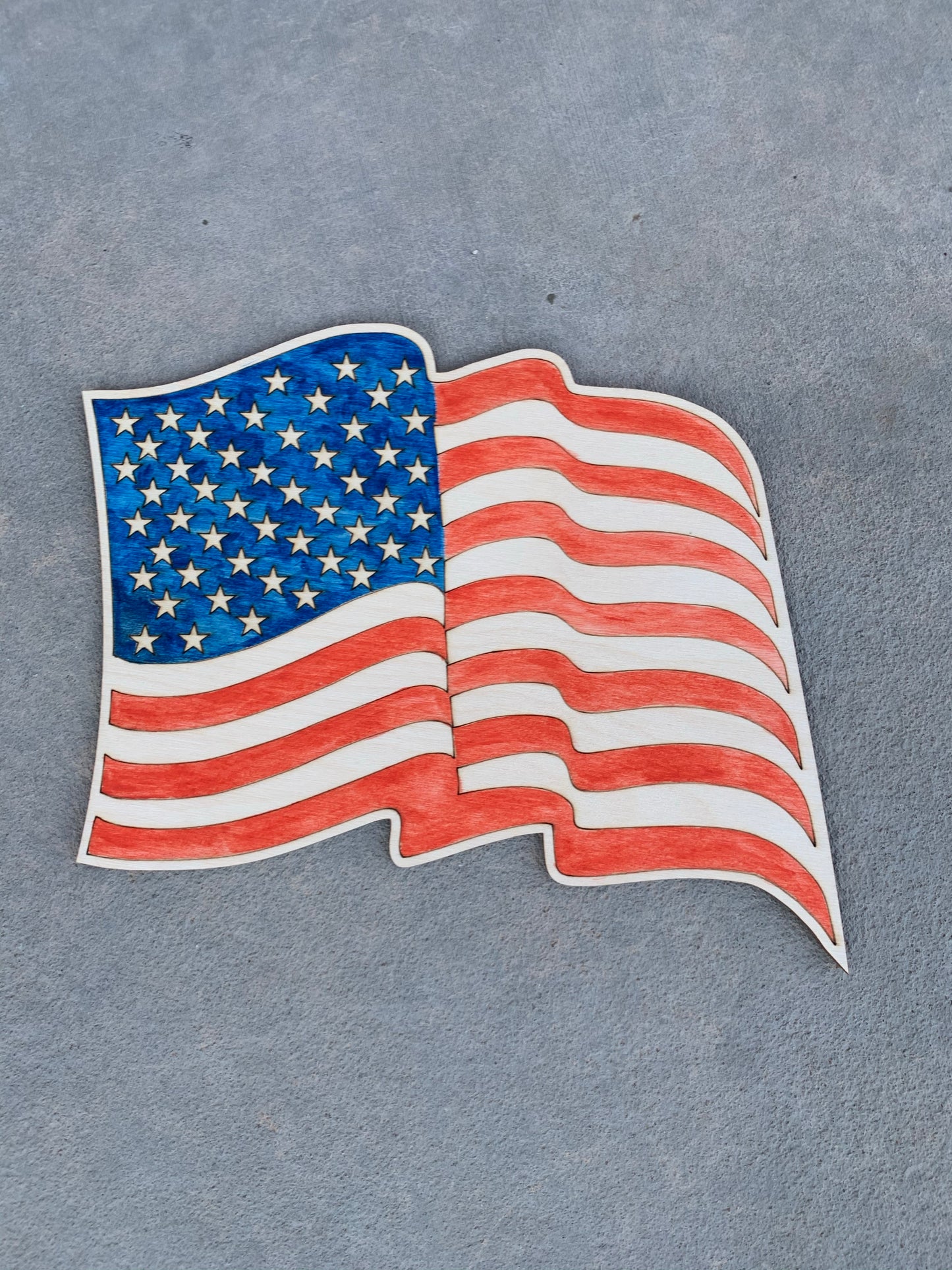 American flag wood cutout painting