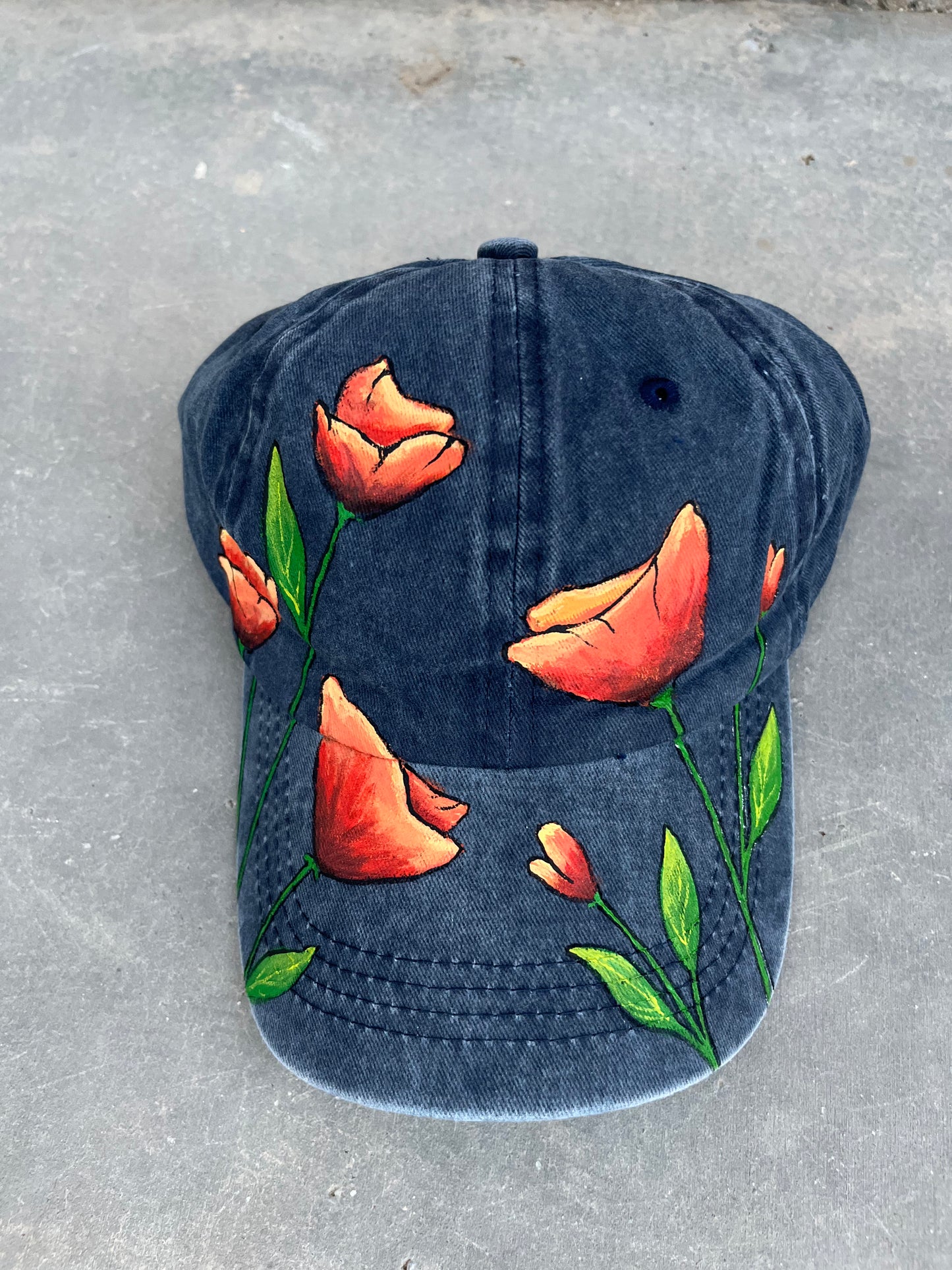Poppies blue ball cap painted snapback hat