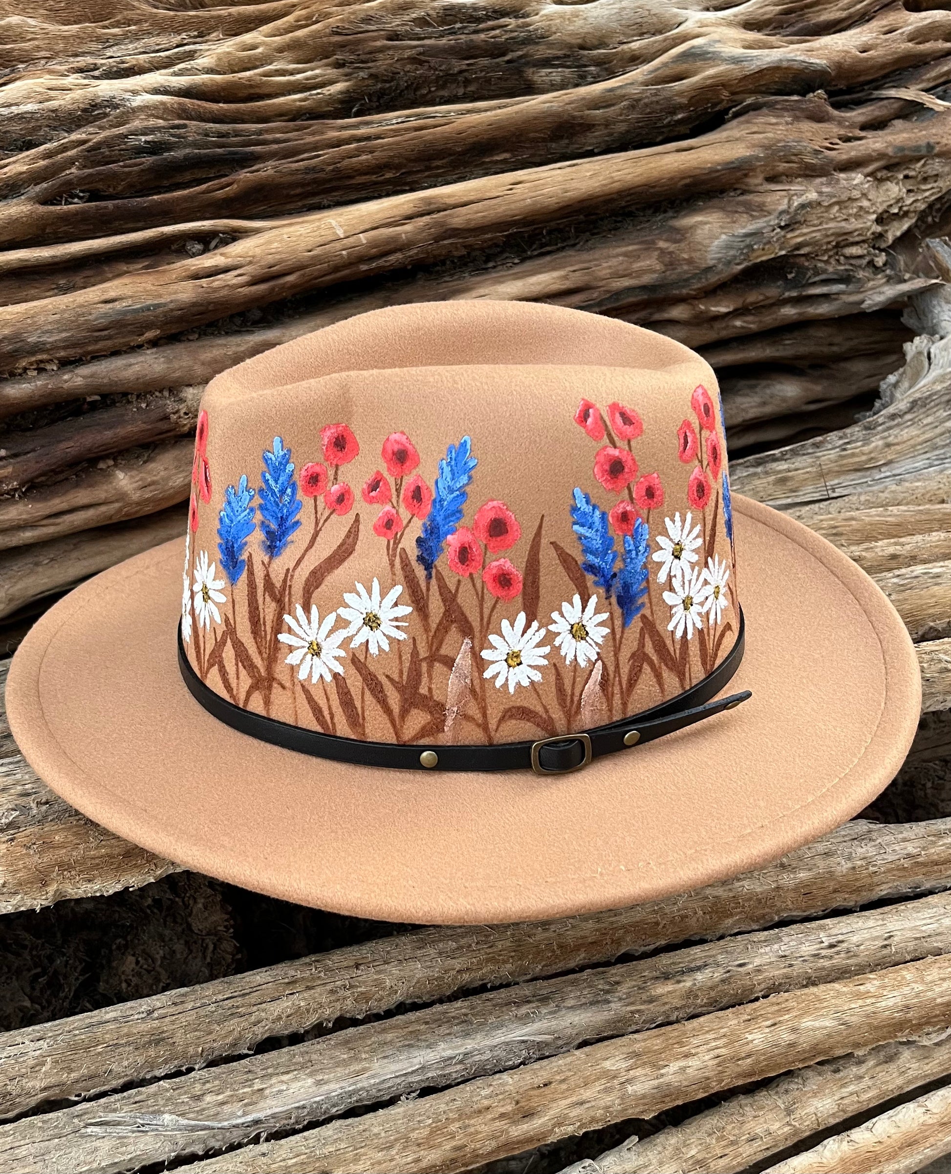Tan felt top floppy hat
