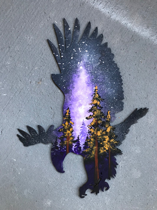 Eagle purple wood cutout painting