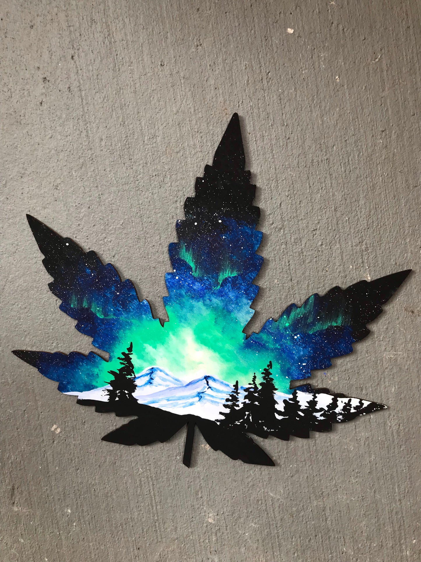 Weed pot leaf  wood cutout painting