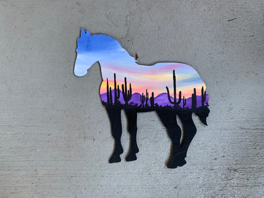 Horse desert wood cutout painting