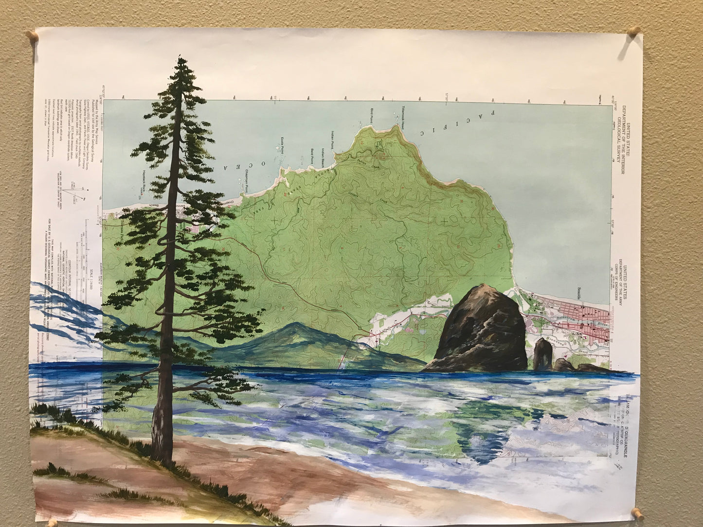 Cannon beach haystack rock map painting